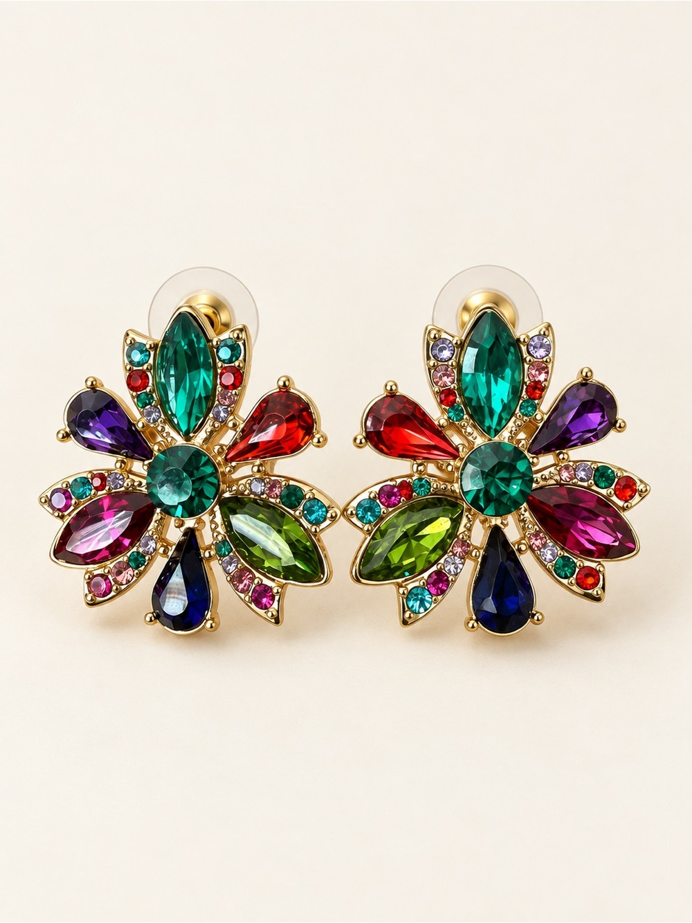 Multicolor Crystal Flower Earrings